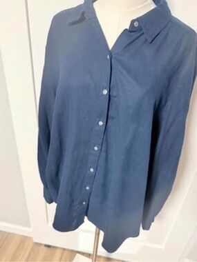 LC Lauren Conrad Blue Linen Blend Button Blouse XL